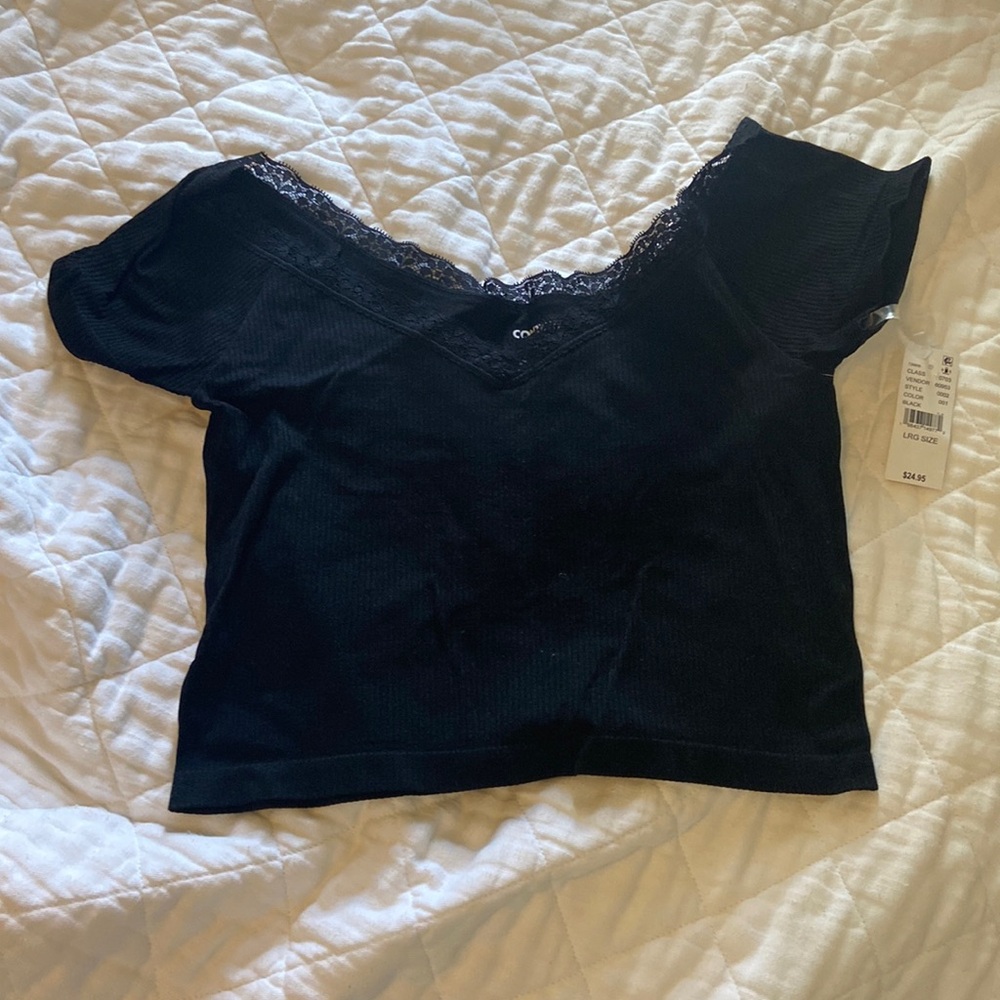PACSUN Contour Lace V-Neck Off-The-Shoulder Top
Black large